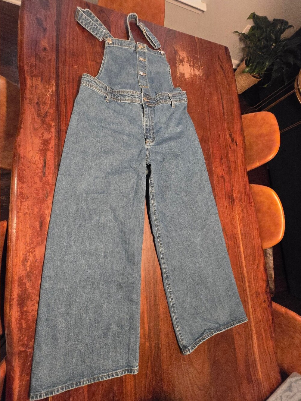 Universal Thread Medium Wash Denim Women's Wide-Leg Sailor Overalls